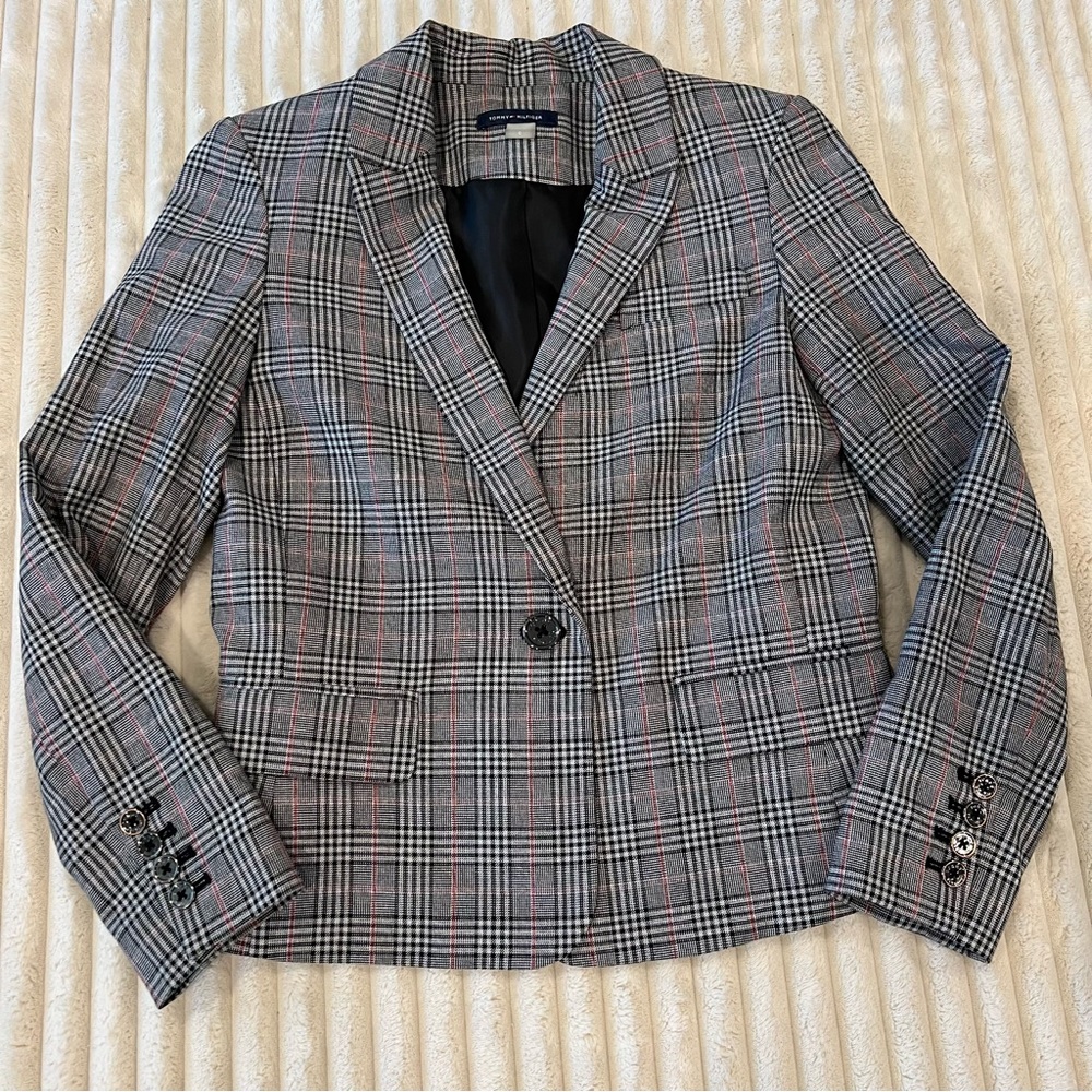 Tommy Hilfiger Glen Plaid Single Button Close Notch Collar Blazer